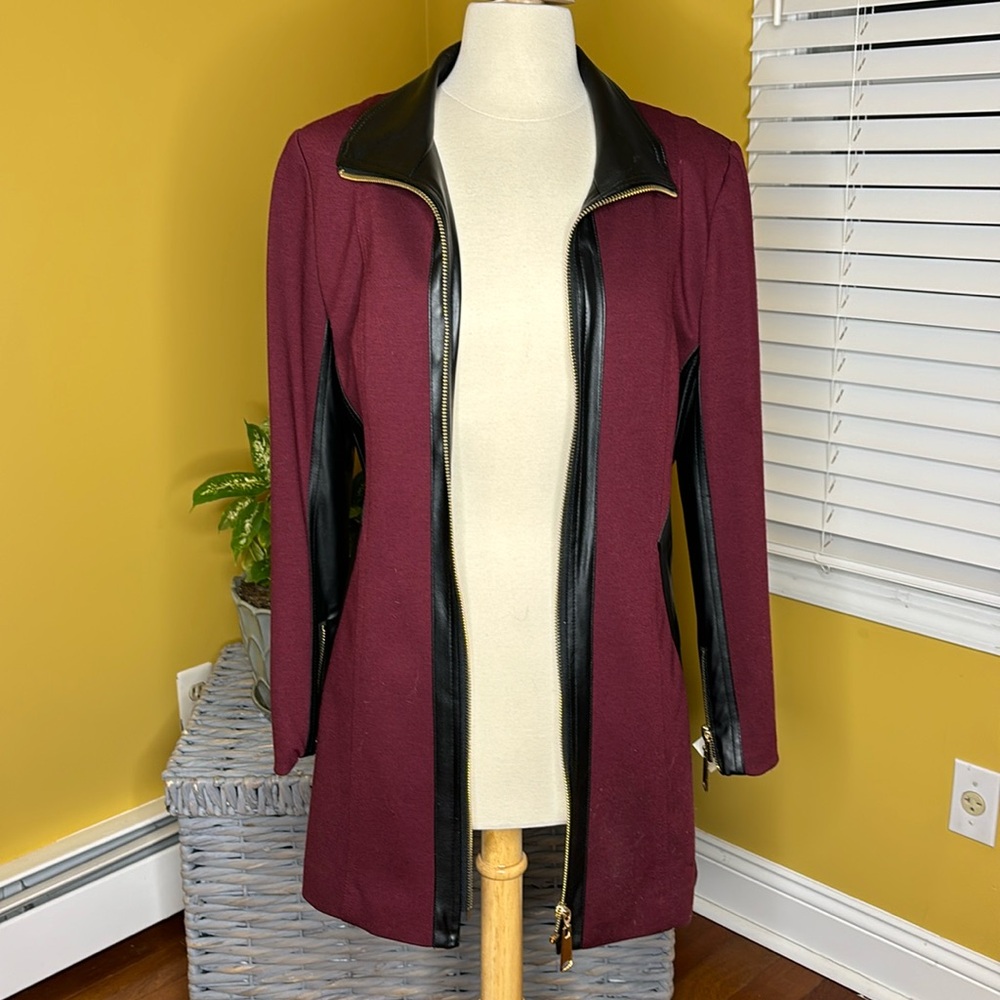 Private Label Merlot and Black Vegan Leather Military Jacket